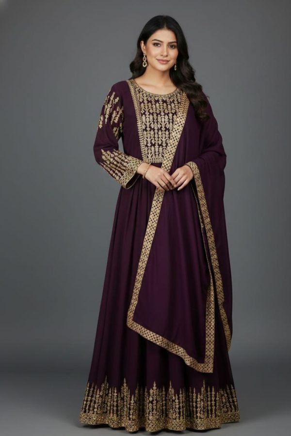 Violet Georgette Anarkali Suit Set