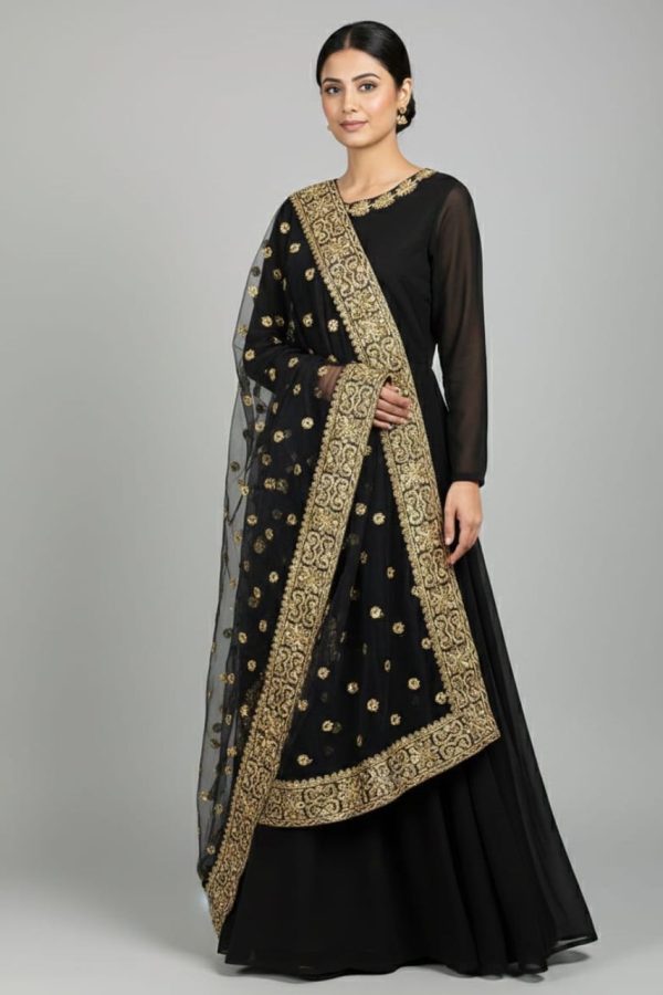 Black Georgette Anarkali Suit With Dupatta