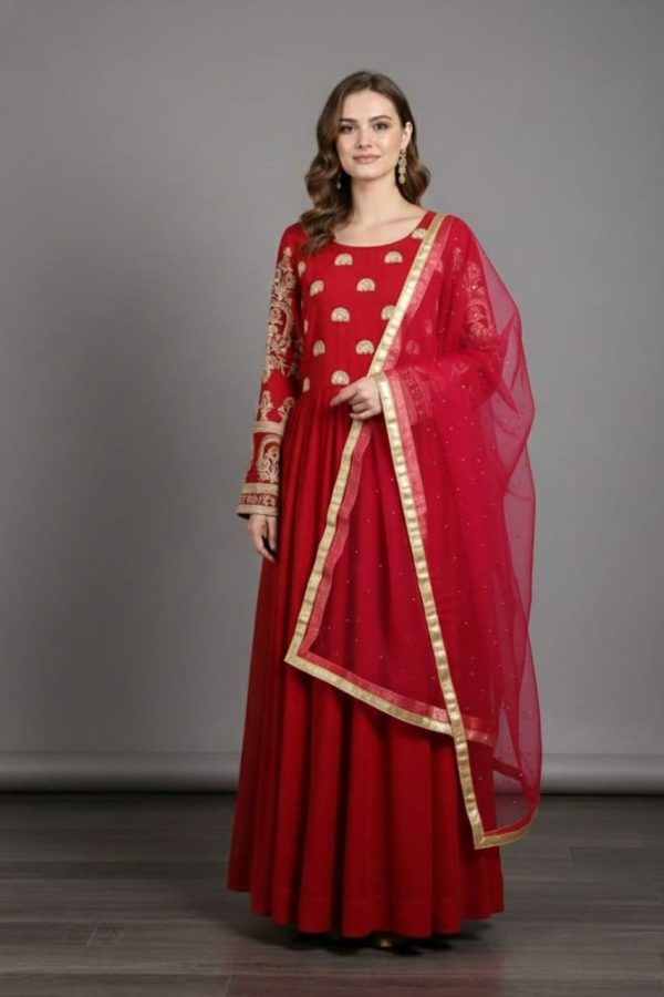 Red Georgette Anarkali Suit With Dupatta