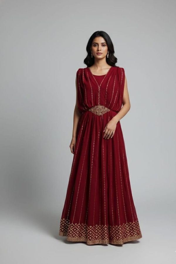 Red And Golden Stripes Gown