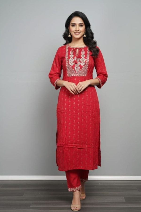 Red Kurta Set With Bottom And Top