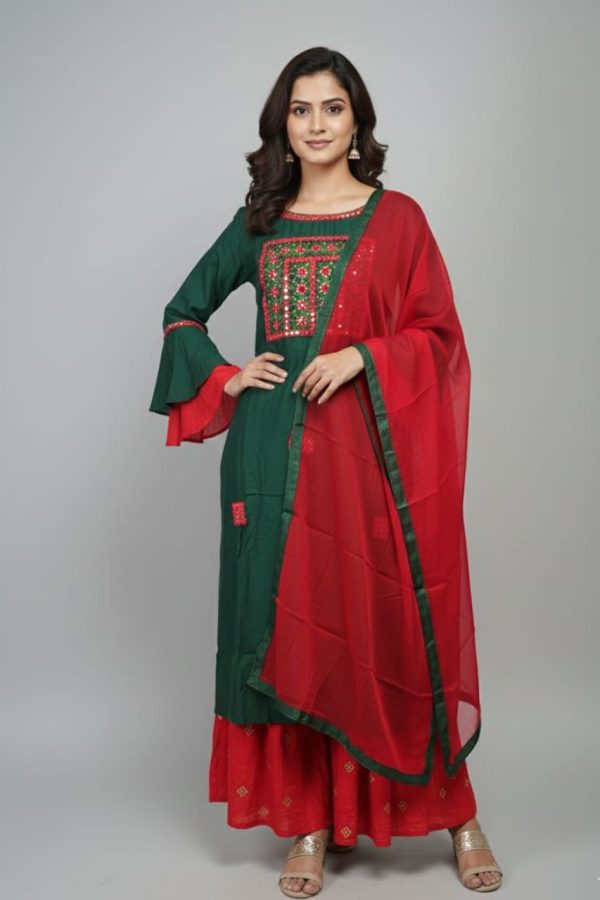Red And Green Sharara Suit set