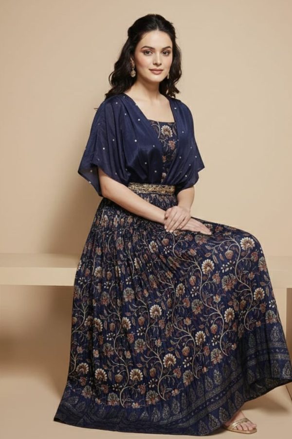 Floral Print Full Length Gown With Belt