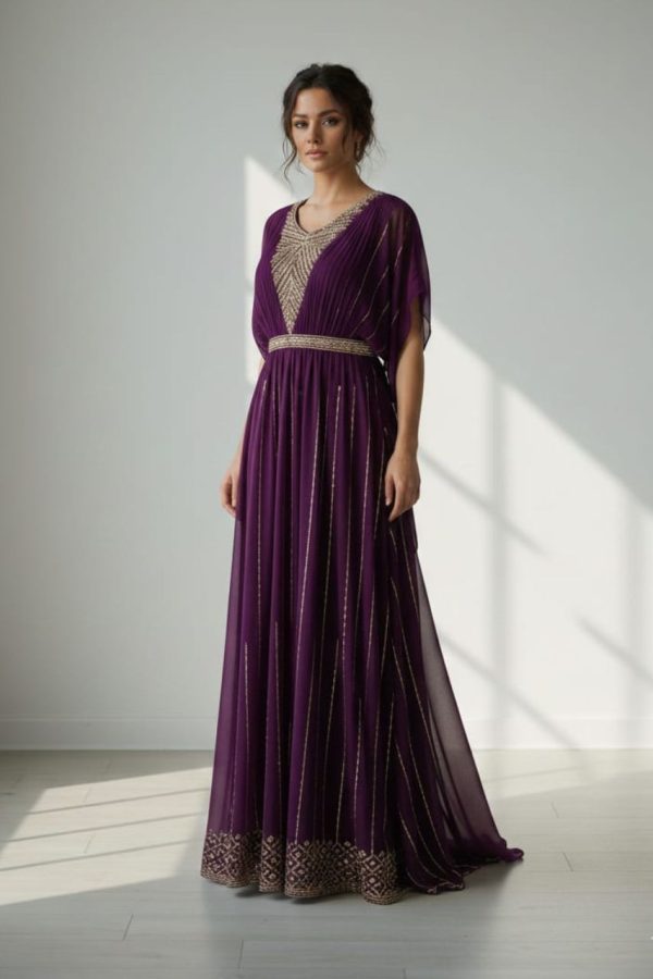 Violet Full Length Gown With Stripes