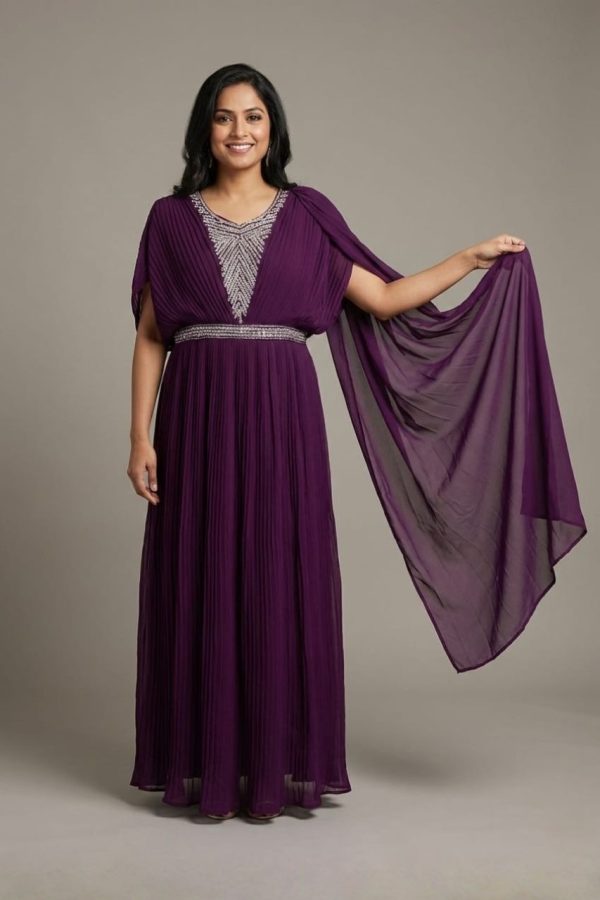 Violet Color Gown With Attached Dupatta