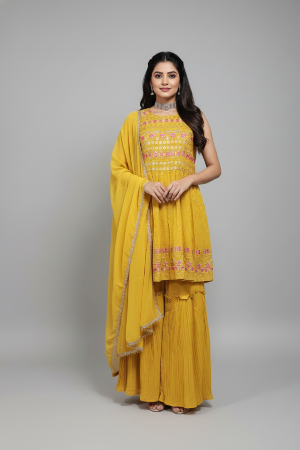 Yellow Shade Sharara Set With Dupatta