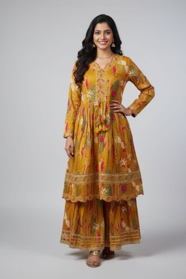 Mustard Yellow Peplum Top And Sharara Set