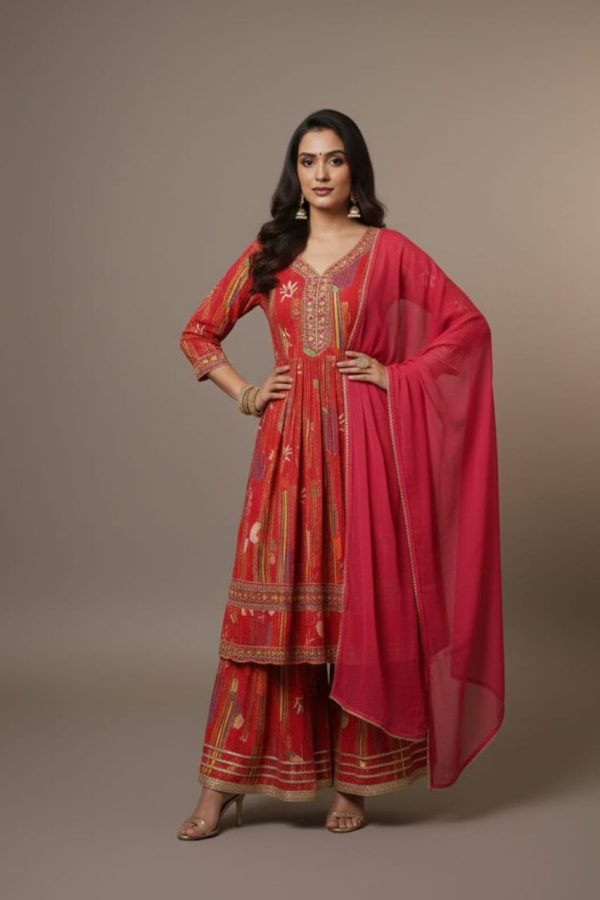 Rani Pink Peplum Top With Sharara Suit