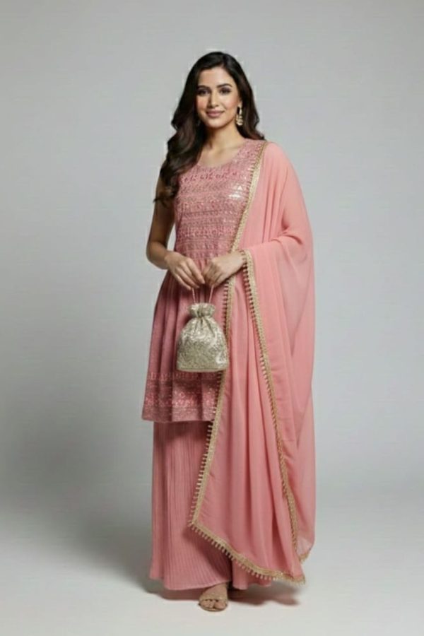 Baby Pink Sharara Suit Set With Dupatta