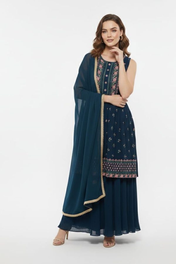 Blue Shade Sharara Set With Dupatta
