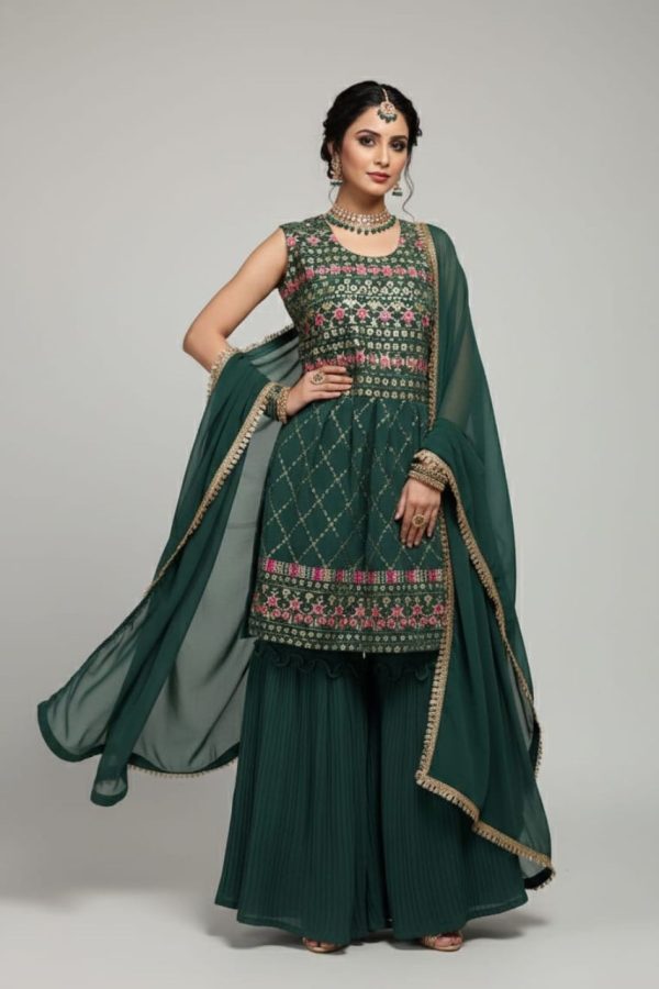 Bottle Green Sharara Set With Dupatta