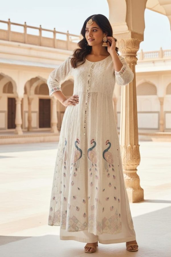 Peacock Design Front Slit Palazzo Style Anarkali Suit