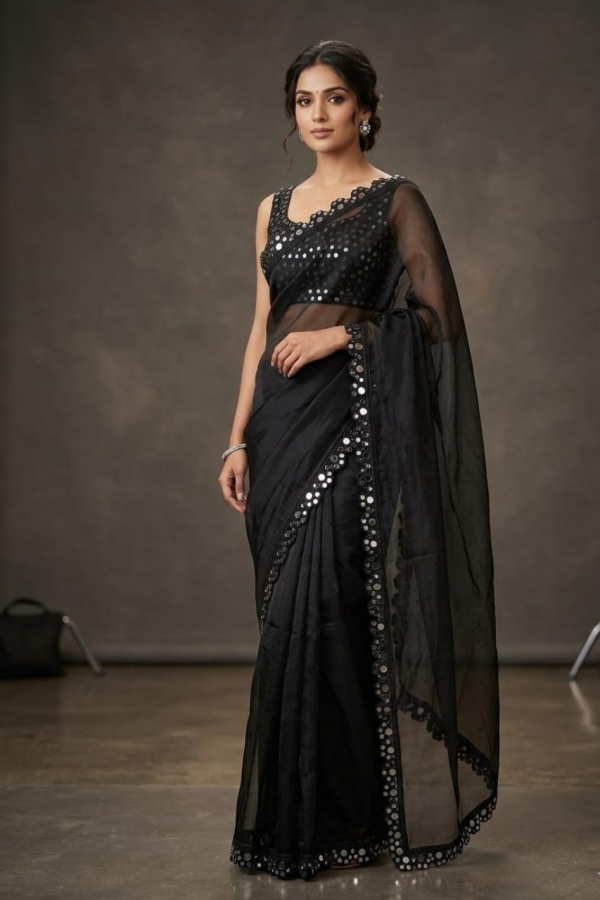 Black Organza Pre-Pleated Ready to Wear Saree