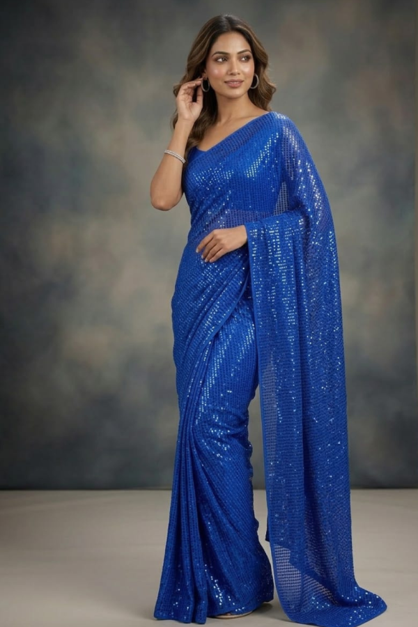 Royal Blue Georgette Ready To Wear Saree