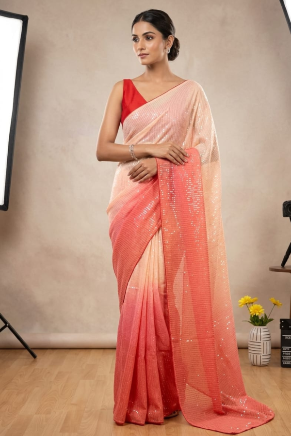 Dual Shade Half And Half Sequence Saree