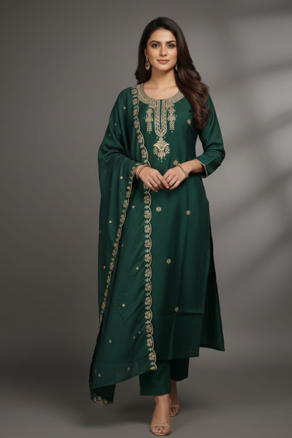 Bottle Green Roman Silk Straight Kurta Set