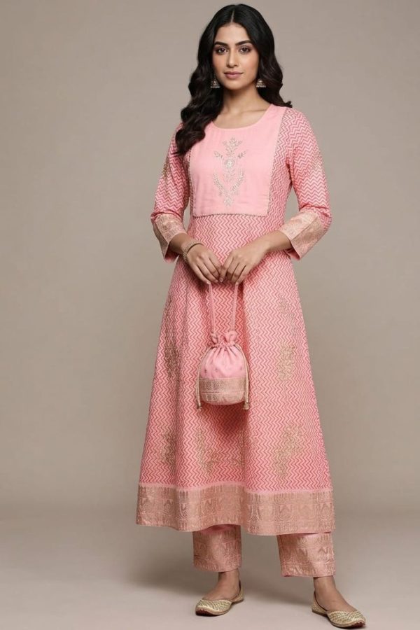 Light Pink Rayon Anarkali Suit Set