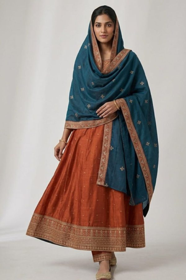 Brick Orange Color Anarkali Suit Set