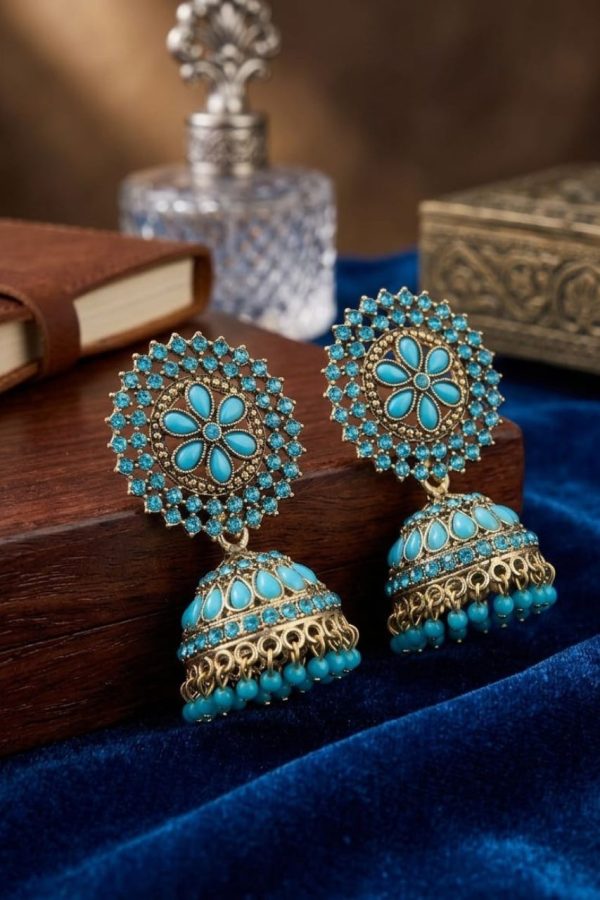 Powder Blue Stone Jhumka Earring