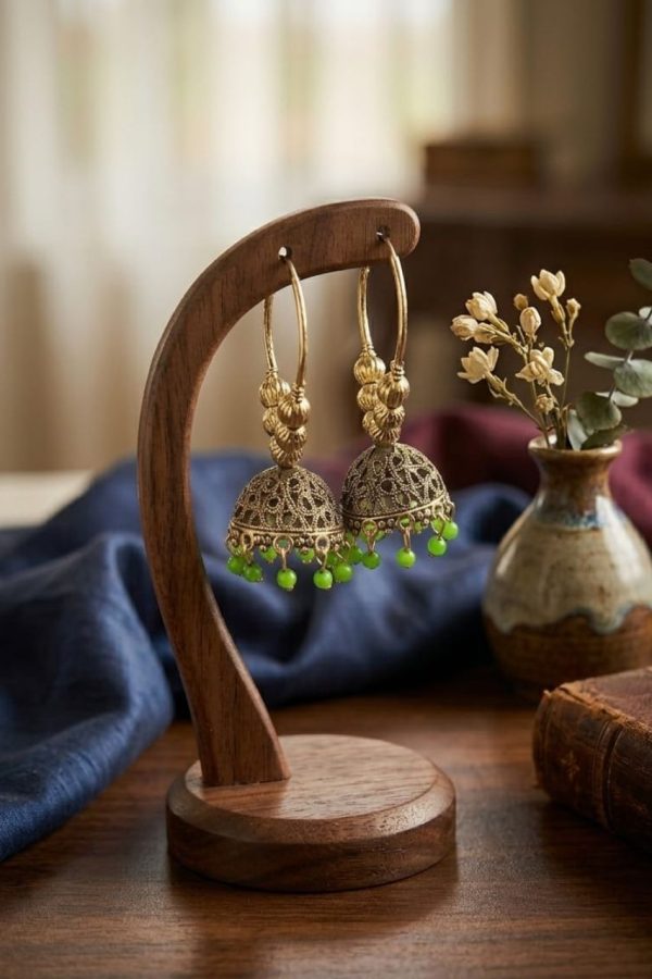 Green Hoop Jhumka With Beads