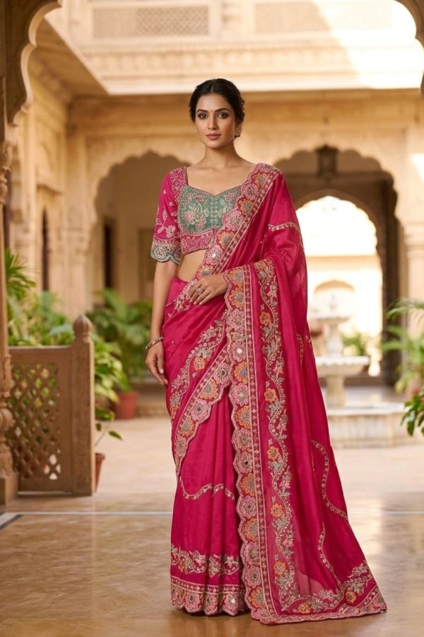 Rani Pink Designer Wear With Stitched Blouse