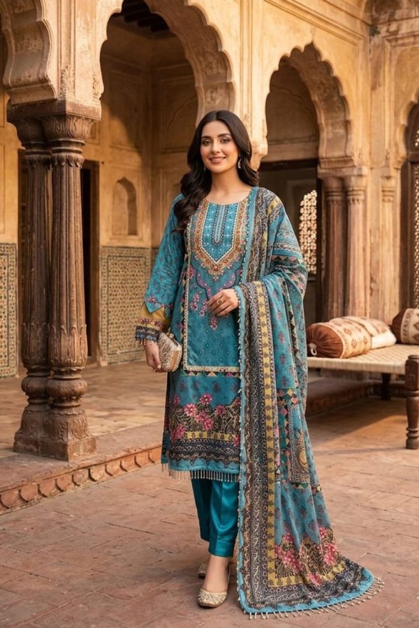 Blue Shade Pakistani Suit In Digital Print With Dupatta