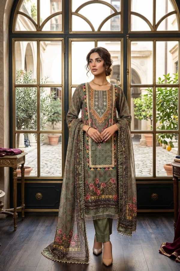 Mehendi Green Digital Print Pakistani Suit Set