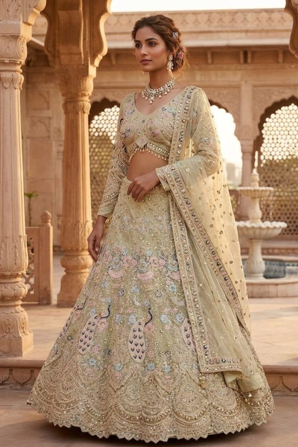 Mint Green Embroidery Lehenga Set With Dupatta