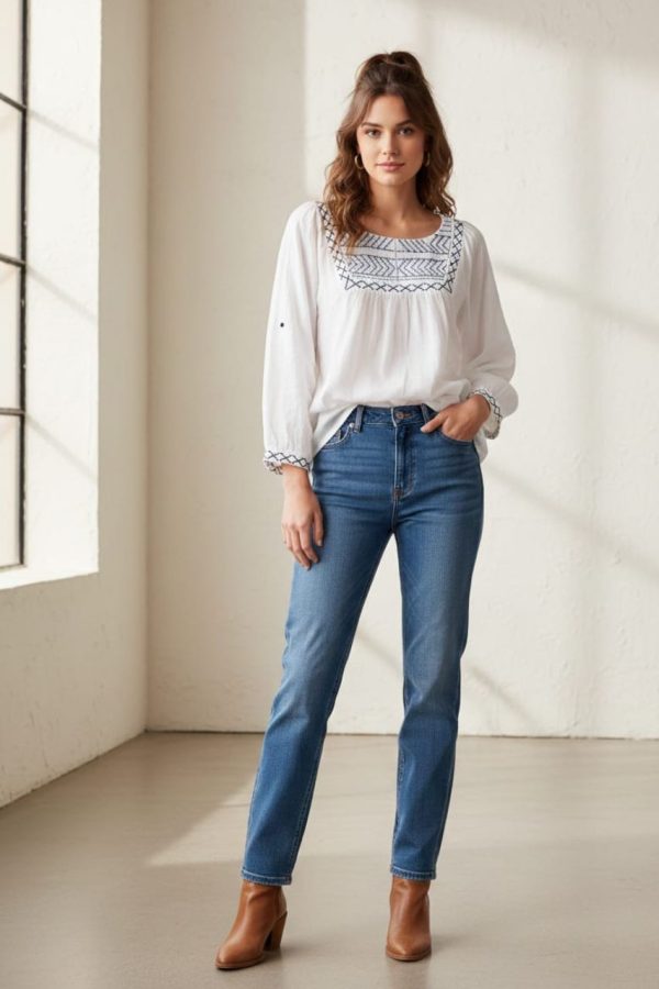 White Cotton Top With Full Sleeve