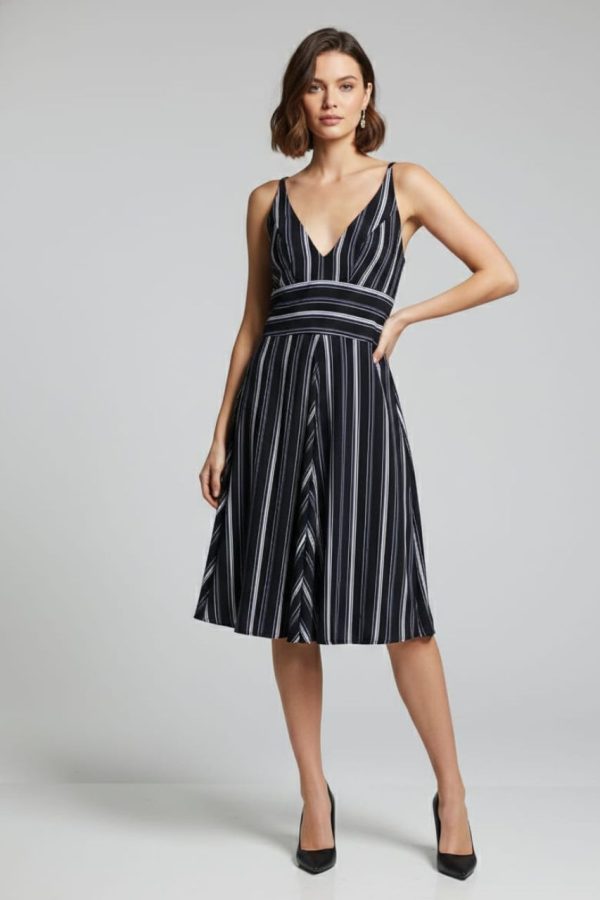 Black Stripped Midi Dress