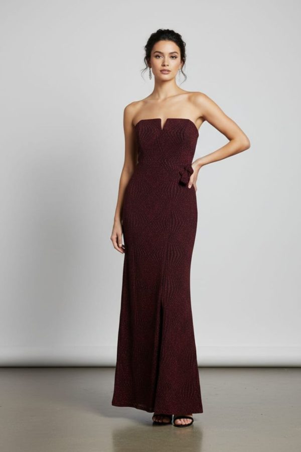 Burgundy Strapless Cocktail Gown