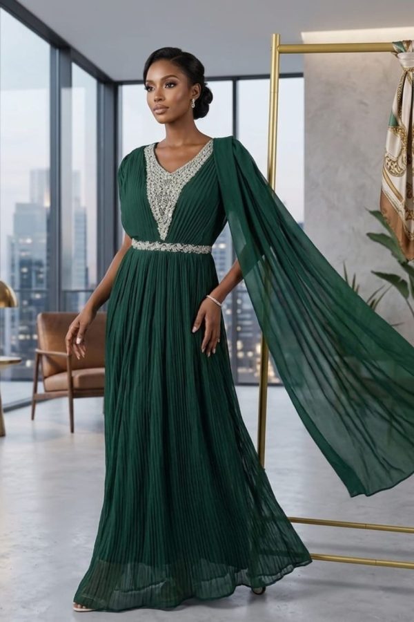 Bottle Green Designer Gown With Attached Dupatta