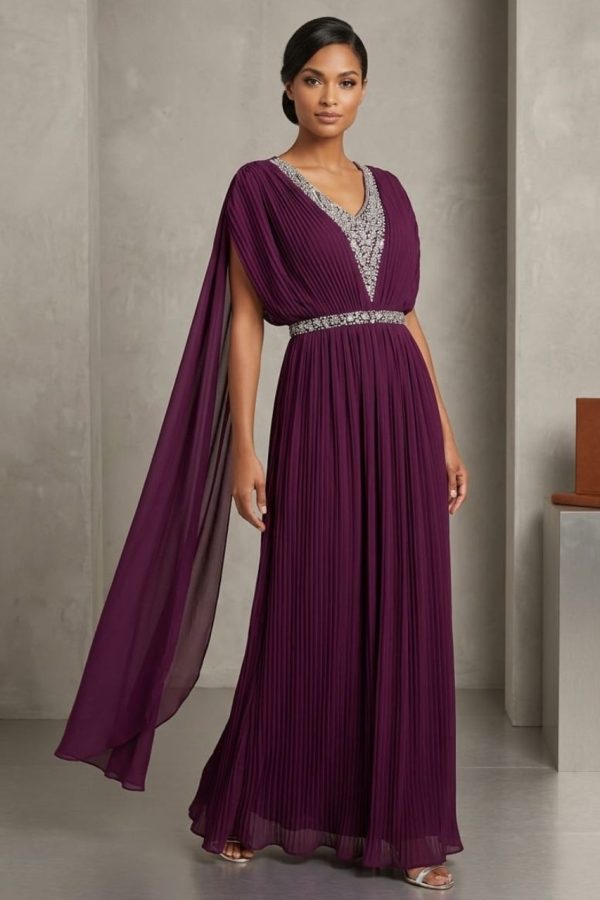 Full Length Gown With Mirror Work In Purple