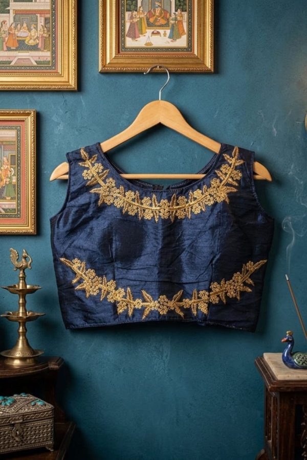 Navy Blue Sleeveless Readymade Blouse