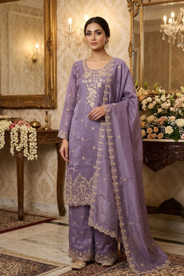 Lavender Palazzo Suit Set With Dupatta