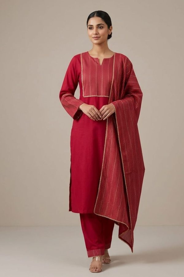 Burgandy Salwar Suit Set With Dupatta
