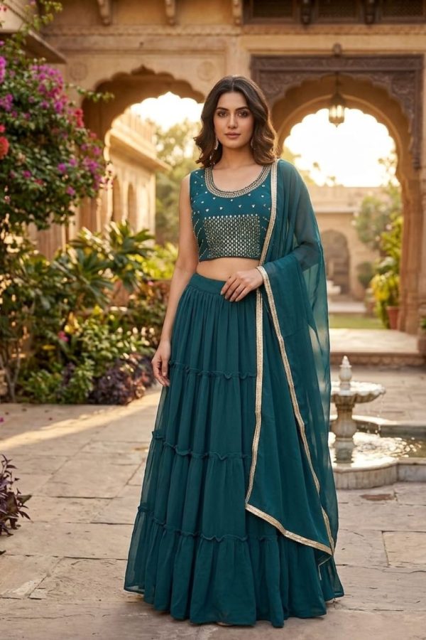 Teal Color Georgette Flared Lehenga Set
