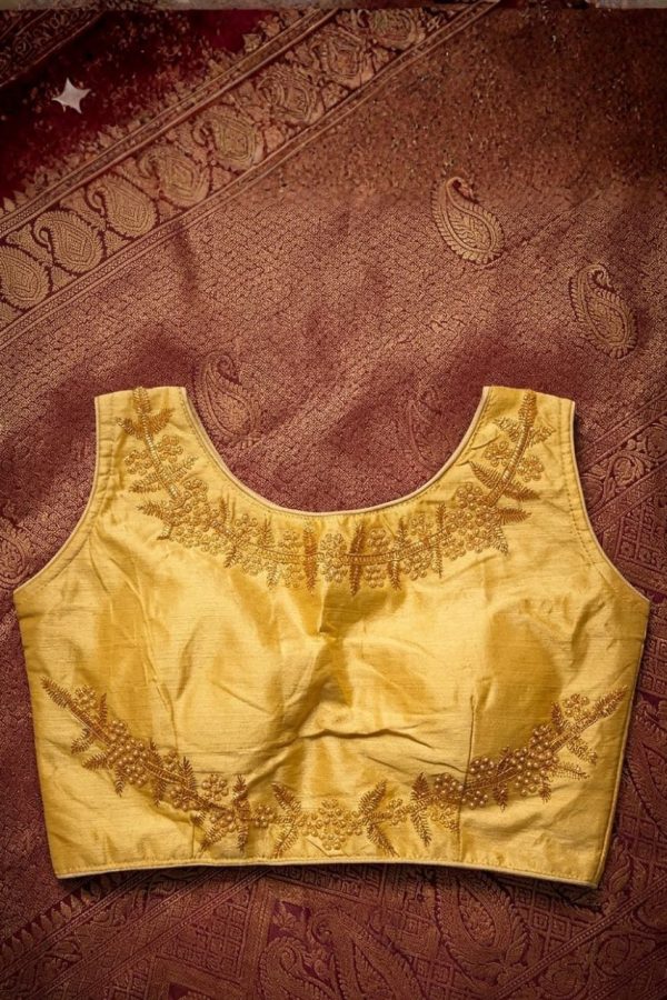 Golden Readymade Blouse With Sleeveless