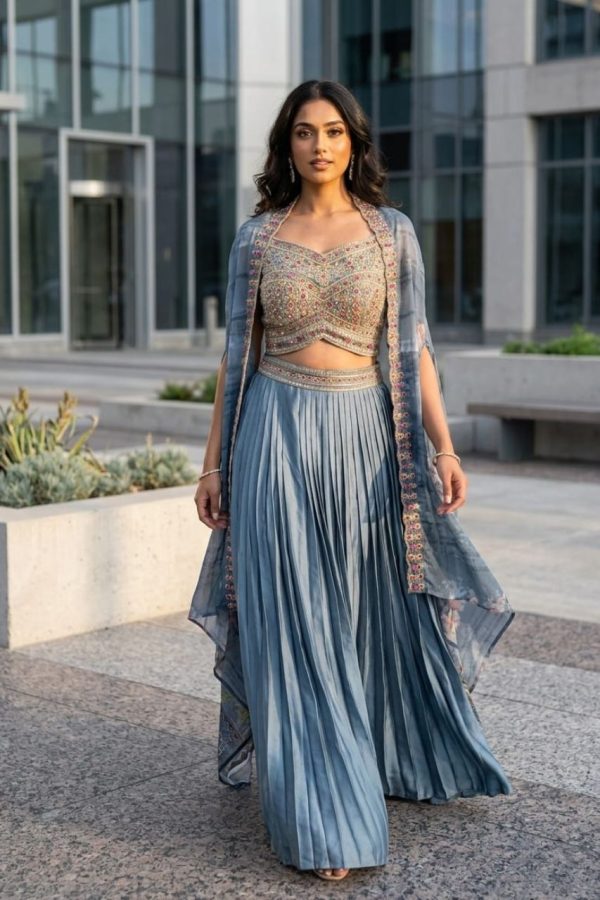 Soft Silk Skirt With Crop Top Set