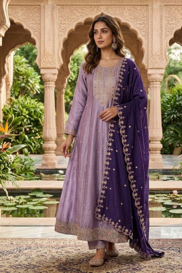 Lavender Color Anarkali Suit Set with Dupatta