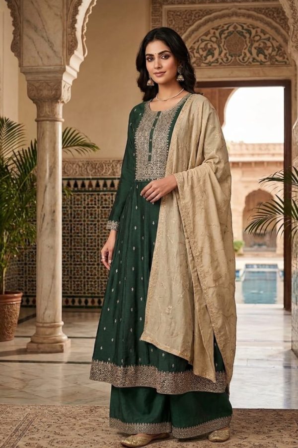 Forest Green Anarkali Suit Set with Dupatta