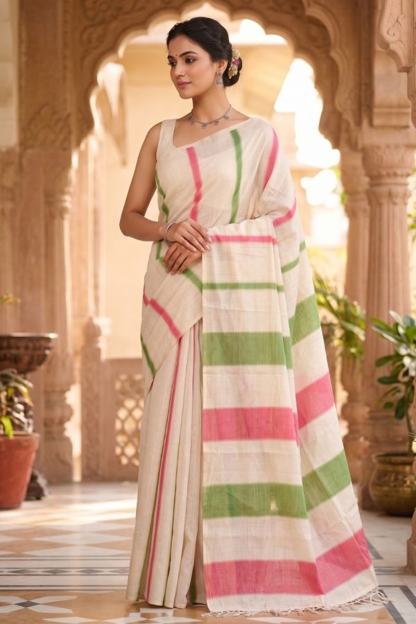 Dual Shade Tissue Silk Saree In Pink And Green
