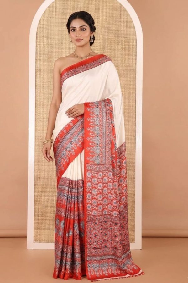 Red And Cream Half And Half Gajji Silk Saree