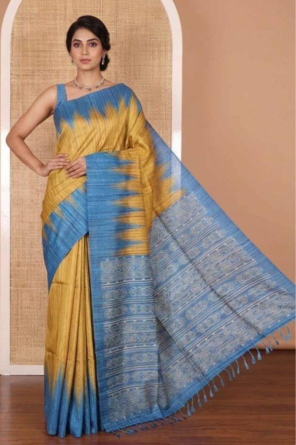 Mustard Yellow Temple Border Katan Silk Saree