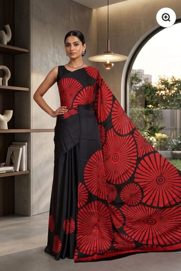 Modal Silk Red And Black Batik Print Saree