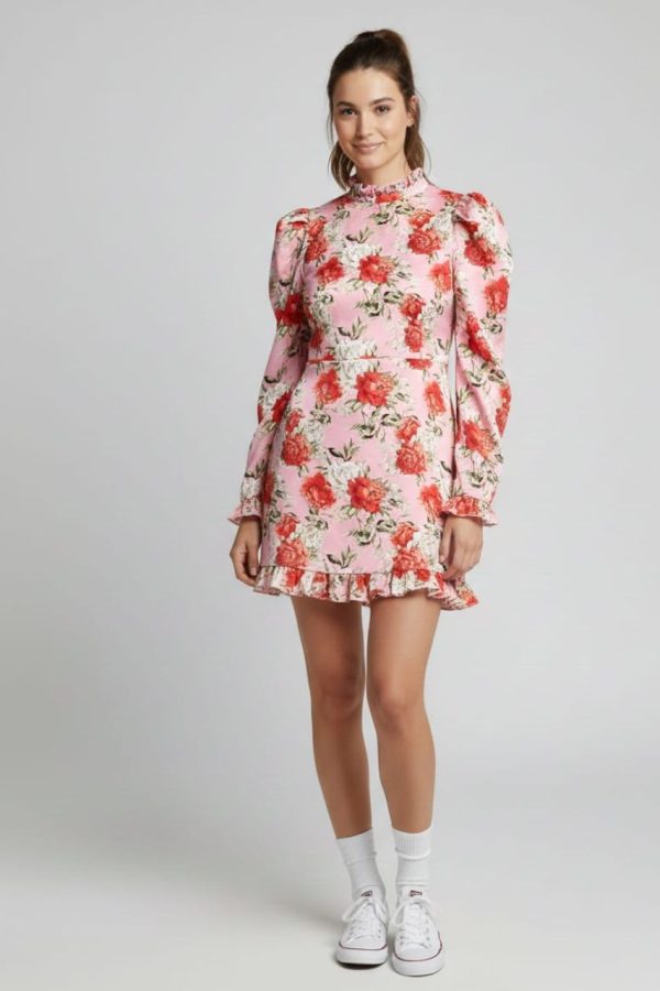 Floral Pink Satin Mini Dress