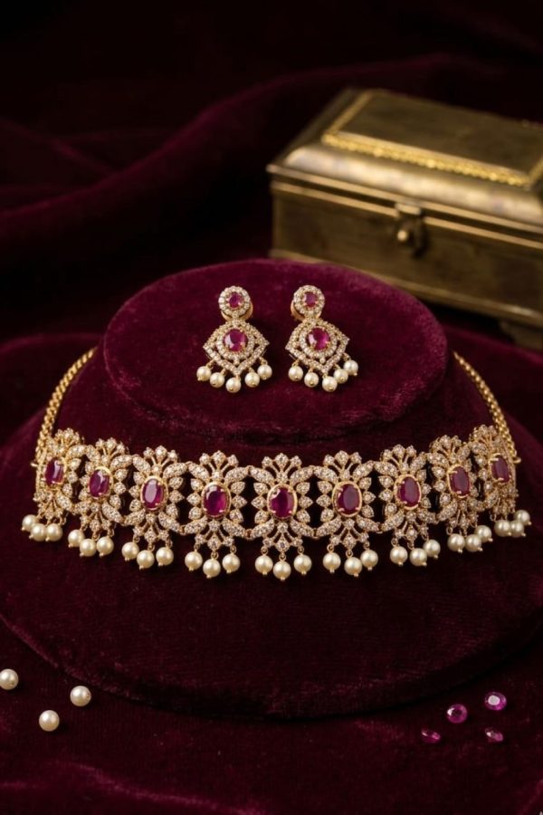 Ruby Stone Premium Quality Choker Necklace Set