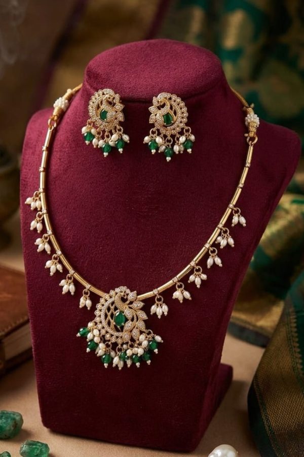 Peacock Design Necklace Set With Stone & Beads