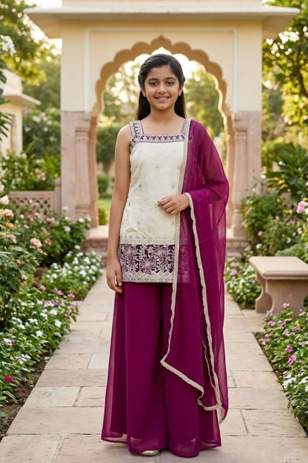 Ivory & Burgundy Palazzo Suit Set