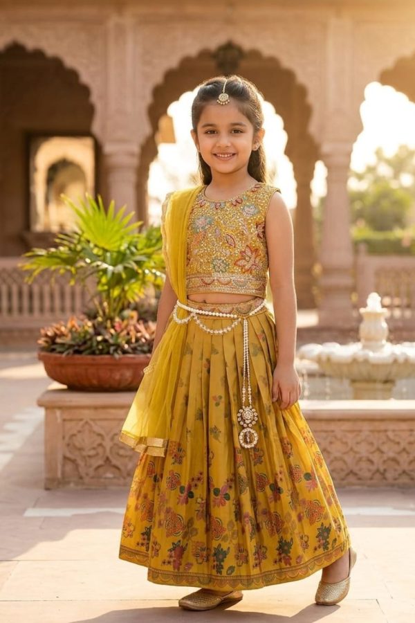 Mustard Yellow Floral Skirt Top Set